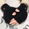 Guantes de felpa a prueba de viento para mujer Invierno Cálido Estudiante Guantes sin dedos abatibles para exteriores Medio dedo Gruesos Guantes para escribir