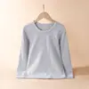 Ropa interior térmica de algodón puro para niños Adolescente Rayas Capa base Terciopelo suave Ropa de otoño Niños medianos y grandes Estudiante Color liso Top individual