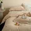 Conjunto de Roupa de Cama de Algodão Lavado Classe A para Bebês e Crianças Pequenas, com Borda Costurada e Bordado de Cerejas Pequenas, Conjunto de Lençol com Elástico e Capa de Edredom 100% Algodão Puro 4