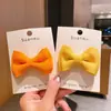 Pasador de corbata de moño de color caramelo para niños, lindo, versátil, para el lateral, para bebé, niña, doble capa, tela hecha a mano, pinza para flequillo