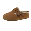 Chinelos de algodão slip-on, forrados com fleece, de sola grossa e que aumentam a altura, para o outono e inverno de 2026, versáteis e quentes, chinelos mule fáceis de calçar para mulheres