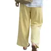 Calça de Pijama Longa Amarela Estilo Coreano para Mulheres Verão Solta Cintura Alta Amiga da Pele Pode Ser Usada Fora para Caminhar Calça de Casa Tamanho Plus