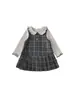 Bangxuan Huzhou Zhili Roupa Infantil Doce Conjunto de Menina Vestido com Colete Xadrez Camisa Base com Gola de Renda Conjunto Infantil de Duas Peças