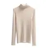 Suéter de Punto de Cuello Alto para Mujer 2025 Manga Larga Ajustado Versátil Camisa Base Superior Suéter Capa Interior Negro y Blanco