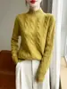 Suéter de lana de punto trenzado, 100% lana, engrosado con siete puntos, estilo artístico vintage, top de punto versátil para otoño e invierno