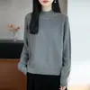 Suéter de punto de alta gama 100% algodón puro para mujer, de cuello semi-alto y manga larga, suéter tipo pullover, capa base versátil y cálida para otoño e invierno