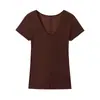 Ins Moda Europeia e Americana Transfronteiriça 2026 Nova Moda Estilosa Amazon Atacado Roupas Femininas Manga Curta Gola V Cor Sólida Slim Fit Top