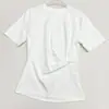 Camiseta Básica Versátil de Malha de Algodão de Manga Curta para Mulheres com Cintura Franzida e Efeito Emagrecedor, Novo Modelo Z Verão 2026
