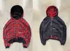 Conjunto de sudadera con capucha retro estilo INS transfronterizo para otoño e invierno, con diseño de dos piezas falsas con una camisa a cuadros y una chaqueta con cremallera