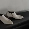 Botas de Mujer de Tacón Fino y Alto, Color Nude, Estilo Otoño Nuevo, Piel de Oveja, Punta Cuadrada, Cremallera Lateral, Botines Cortos Sexy para Mujer