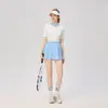 Conjunto Esportivo Casual de Golfe Tênis Feminino Primavera/Verão Manga Curta Gola Polo Slim Fit Listrado