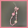 Laço rosa melodia ccd câmera corda de mão diy feito à mão com contas corrente para celular cordão pingente para capa de celular nicho