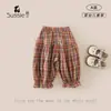 Calças para meninas, novos estilos de verão, roupas para bebês e crianças pequenas, calças xadrez no tornozelo, calças compridas, calças versáteis de três quartos de comprimento grau A para bebês meninas