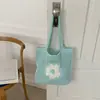Bolsa de Tricô Floral Outono Malha Verde Menta Atmosférica Bolsa de Crochê Grande Capacidade Tote Bolsa de Ombro Produto Acabado
