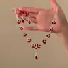 Colar e Brincos Pingente Gota d'Água de Rubi Sintético Estilo Luxo Leve para Mulheres, Conjunto Versátil e Elegante de Corrente para Clavícula