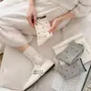 Calcetines para Mujer Estilo Coreano Estilo Ins Malla Gris y Blanco Corazón Lazo Calcetines de Media Pantorrilla Calcetines Sin Costuras de Algodón Peinado para Mujer