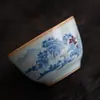 Taza de té pequeña Ruyao azul y blanco, taza de degustación de té de cerámica vintage, taza individual para beber té, accesorio pequeño para juego de té Kung Fu de uso doméstico, venta al por mayor
