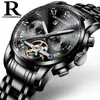 Reloj Mecánico Puro Correa de Acero Sólido Acero Inoxidable Totalmente Automático Reloj de Hombre de Gama Alta Reloj Mecánico Transparente Totalmente Calado para Hombre