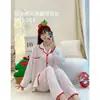 Pijama de manga larga para mujer con bloques de color y borde festoneado, para primavera y otoño, con cuello de solapa, diseño de abertura frontal, tela de algodón con estampado de nubes y conjunto de dos piezas