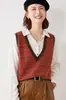 Novedad Otoño e Invierno Prendas de Punto para Hombro Abrigo Corto para Mujer Chaleco Pulóver Jacquard Rayado Top sin Mangas Holgado Chaleco de Pico