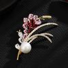 Estilo coreano Novo Colorido Zircon Trigo Orelha Broche High-end Moda Luz Luxo Granada Flor Vermelha Flor Corpete Terno Acessórios