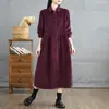 Tiro Real Retro Literario Chaqueta Gabardina de Pana para Mujer Otoño Invierno Larga de un Solo Botón Rayada Abrigo Suelto
