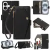 Adecuado para iPhone 18 Pro Max con patrón de lichi, funda Apple 17E con cordón, funda tipo cartera con tapa cruzada