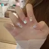Manicure Artesanal Outono e Inverno High-End Frances Olho de Gato Brilho Diamante Coração de Natal Ano Novo Unhas de Manicure Vermelhas