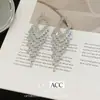 Brincos Vintage Novos Europeus e Americanos, Studs com Franjas em Cascata de Rombos Prateados, Prata 925, Luxo Leve, Efeito Emagrecedor