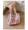 Bolso Tote de Cordón Estilo Coreano Nuevo para Primavera y Verano con Colores Contrastantes, Bolso de Hombro Ligero de Nailon con Letras Estilo Dopamina Fresco