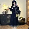 Castanha Sal Marinho 2026 Tamanho Plus Size Retrô Francês Feminino Outono Inverno Vestido Blazer Xadrez Conjunto de Duas Peças