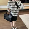 Top de punto a rayas de manga larga para mujer, estilo casual y relajado, nueva camiseta protectora solar holgada de otoño, top ligero