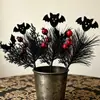 Decoraciones de Halloween: agujas de pino negro, ramas de murciélago aterradoras, ramo, accesorios para fiesta en casa de Halloween, ramas de Halloween