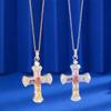 Colar com Corrente para Clavícula Cruzada com Microincrustação de Diamante e Pedra Colorida de Nova Fonte Transfronteiriça Feminino Europeu e Americano Religioso Versátil Tendência