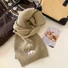 Cachecol de Tricô Azul com Bordado de Pomba Branca Estilo Coreano para Mulheres Proteção para o Pescoço e Proteção contra o Frio Outono e Inverno Cachecol de Lã
