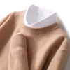 Suéter de lana pura para otoño e invierno, cuello redondo para hombre, suéter casual de negocios, suéter base de punto de cachemira suelto para mediana edad y jóvenes