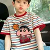 Camiseta de manga corta a rayas para niños y niñas, ropa de verano, algodón puro, top versátil y elegante, camiseta básica casual de moda para niños mayores