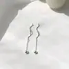 Aretes de Cadena Redonda con Cuentas de Ola de Plata Esterlina S925 Estilo Coreano Personalidad Sencilla Temperamento Pendientes para Mujer de Lan Lan's Home