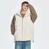 Colete Acolchoado Quente de Gola Alta para o Inverno Roupa Externa de Algodão Masculina Casual Solto Cor Pura Versátil Jaqueta de Algodão Sem Mangas para Outono e Inverno
