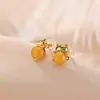 Yi Lu Yin Plata de Ley S925 Chapado en Oro Gato de la Suerte Yuanbao Pendientes de Ámbar Nuevo Estilo Chino Lindos Temperamento Incrustado Pendiente de Plata