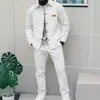 Conjunto de Jaqueta Casual Masculina de Outono 2025 Europeu e Americano Transfronteiriço Waffle Cor Sólida Gola Lapela Bolso Manga Longa Calça Longa
