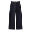Jeans Rasgado Azul Denim Personalizado de Cintura Alta Largo Largo Feminino Verão 2026 Novo Fino Solto Petite Casual