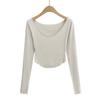 Cl2413-24 Nuevo Estilo de Verano Estilo Coreano Sexy Puro Lujuria Casual Cuello Redondo Grande Clavícula Expuesta Camiseta de Manga Larga
