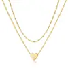 Amazon Collar de Doble Capa con Corazón Melocotón de Oro de 14 Quilates y 26 Letras para Mujer, Cadena de Clavícula en Capas Simple y de Moda con Forma de Corazón