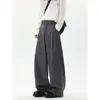 Pantalones de Hombre Negros Plisados para Primavera y Otoño con Buena Caída Sueltos de Pierna Ancha Casuales de Calle Pantalones Rectos de Traje