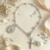 Pulseira Cruz de Contas Redondas Mais Vendida da Amazon para Mulheres, Estilo Europeu e Americano Simples Retrato Contas Redondas Pulseira Ajustável
