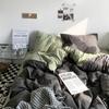 A6L Estilo Europeu Xadrez Ins Verde Moda Roupa de Cama Conjunto de Quatro Peças Lençol de Cama para Dormitório de Estudante Capa de Colcha Três Peças