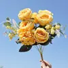 Rosa 9 Cabeças Hortênsia Buquê Redondo de Rosas Flores Artificiais Flores Falsas Exibição Doméstica Decoração de Casamento Arte Floral