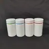 Garrafas plásticas sólidas brancas feitas sob medida para produtos de saúde com gráficos impressos e tampas multicoloridas, garrafas seladas para embalagem de cápsulas probióticas