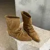 Botas de Piel de Cordero Estilo Retro Francés con Tacón Oculto Apilado para Mujer, Elegantes, de Punta Fina, Estilo Vaquero Occidental, Botas Adelgazantes, Botas Cortas